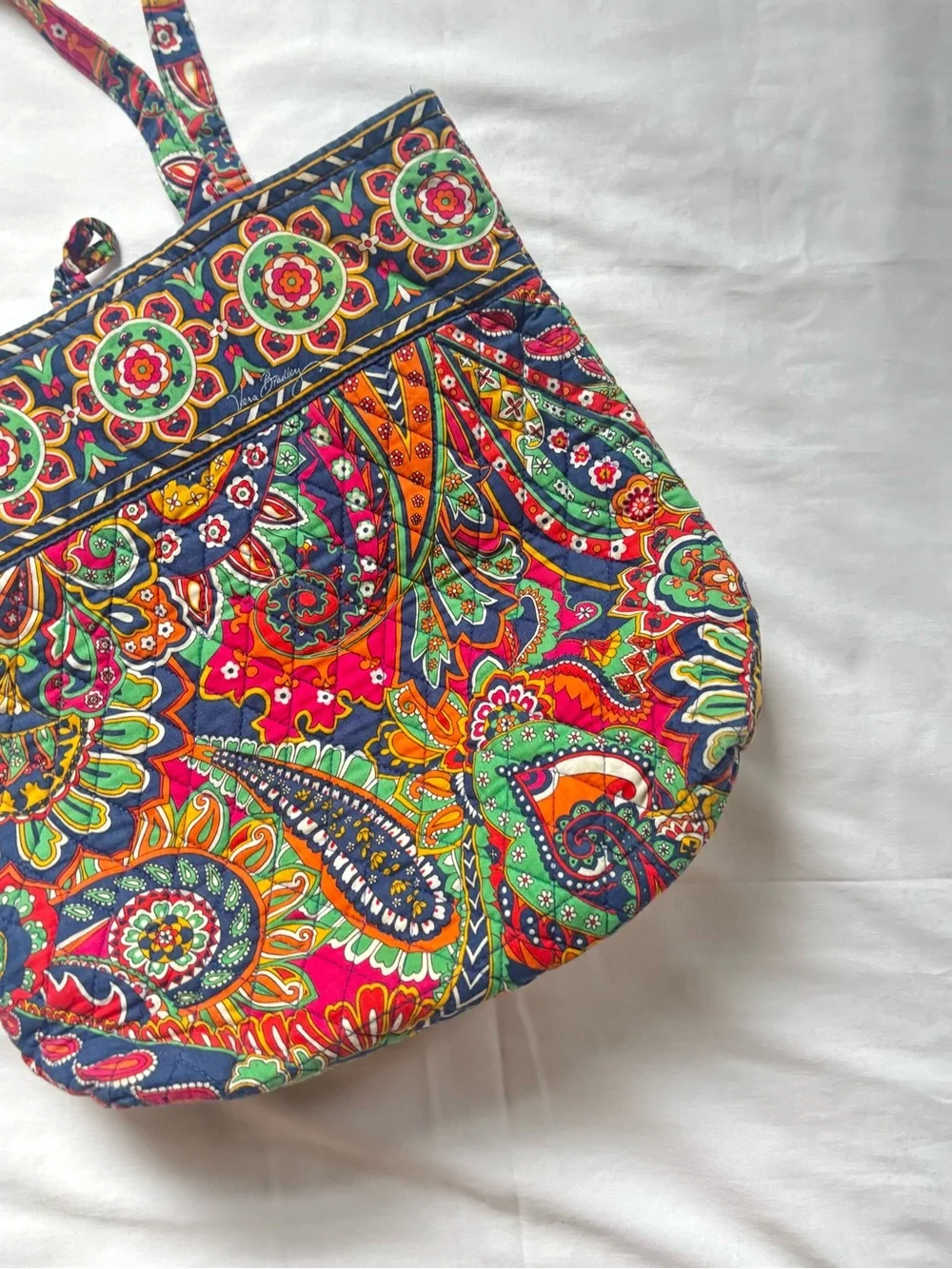 Vera Bradley Paisley Quilted Tote in Green, Pink, Orange & Navy